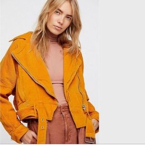Free People Slouchy Dolman Moto Jacket Corduroy Sand Mustard